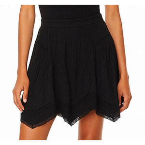 Aritzia Wilfred Belle Mini Skirt Black Crinkle Modal Asymmetrical Lace Hem